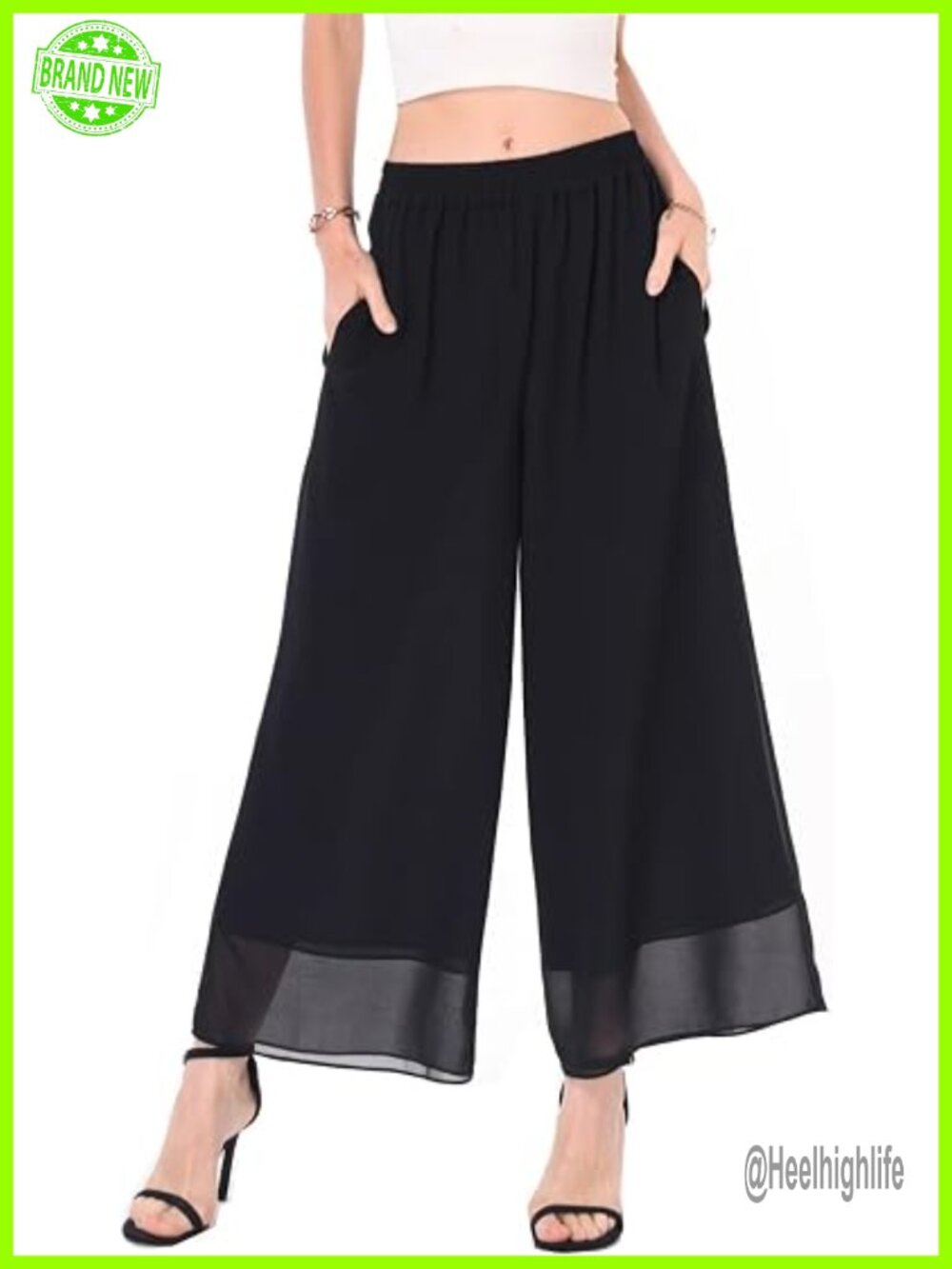 Women's Capri Palazzo Pants Wide Leg Chiffon Beach Casual with Pockets